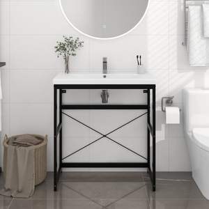 Marco de lavabo de hierro con recubrimiento de polvo negro, juego esencial de accesorios para baño - Product Image 1