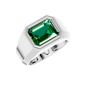 Luxury Unisex Solid White Gold Sterling <b>Silver</b> <b>Ring</b> <b>Emerald</b> Cut Bezel Set High Quality Lab Grown Gemstone Classic Anniversaries - Product Image 1