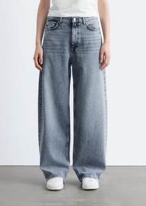 Jean en denim délavé gris foncé taille mi-haute, style Y2K Hip Hop, coupe droite, tricoté, coupe ample, en coton mi-lourd, avec rivets - Product Image 5