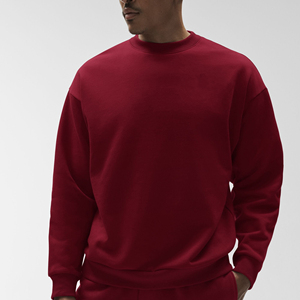 Men's <b>Red</b> Crew Neck Pullover Sweatshirt Regular Fit Solid Color Knitted Cotton Casual Autumn Wear - Product Image 5