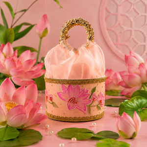 **Handmade Bridal <b>Wedding</b> <b>Gift</b> Basket Floral Embroidery Shagun Favor Decorative <b>Hamper</b> Basket Bag for Mehendi Haldi Ceremony Set - Product Image 2