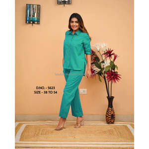 Beautiful Heavy Cotton Slub / Cotton Flex (खादी) Best Quality Fabric Cordset ( Short Length Shirt - 29”) With <b>Wooden</b> <b>Buttons</b> & L - Product Image 4