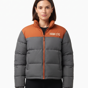 Manteau d'hiver matelassé pour femme de haute qualité, en polyester, avec blocs de couleur, fermeture éclair intégrale, chaud, longueur standard - Product Image 5