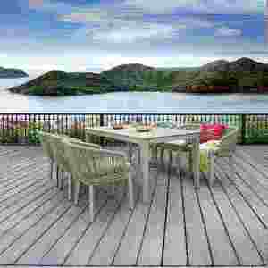 Elegante Juego de Comedor con Sillas de Cuerda para Terrazas de Hotel - Product Image 1