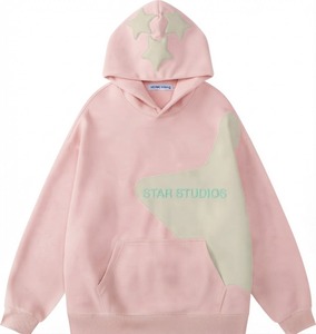 เสื้อฮู้ดโอเวอร์ไซส์สีชมพู แต่งดาว แอพพลิเค ที่กระเป๋าหน้า ผ้าเฟรนช์เทอร์รี่ 100% คอตตอน ยูนิเซ็กส์ สวมใส่สบายๆ สำหรับฤดูใบไม้ร่วง - Product Image 1