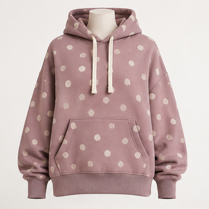 Customize Muted Mauve Womens Oversized Cozy Medium Irregular Polka Dot Pullover <b>Hoodie</b> <b>Sherpa</b>-Back Cotton Fleece - Product Image 2