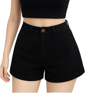 Shorts de Lona Blancos de Cintura Alta para Mujer, Cinco Bolsillos, Cierre de Botones, Corte Regular Informal, Color Sólido, Tejido de Lona - Product Image 5