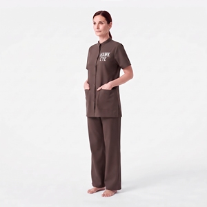 Women Hospital Uniform <b>Scrub</b> Set Short Sleeve Button Up Top <b>Jogger</b> Set Stand Collar Polyester Spandex Custom Medical Workwear - Product Image 4
