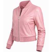 Blouson Bomber en Cuir d'Agneau Rose pour Femme, Modèle Tendance, Véritable Cuir, Longueur Standard, Fermeture Éclair, Hiver
