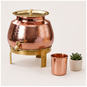 Handcrafted Pure Copper Water Dispenser with Stand & Leakproof Brass Tap Ayurvedic Health Benefits Hammered Copper Matka Pot - Product Image 2