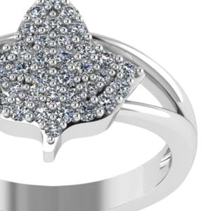 Silver White <b>Crystal</b> Leaf <b>Ring</b> Women Elegant Fashion Jewelry Sterling Silver <b>Ring</b> Stylish Statement Accessory Gift Daily Wear - Product Image 2