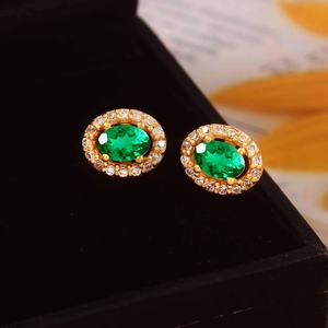 Emerald Oval Cut Gemstone <b>Stud</b> <b>Earrings</b> 925 Sterling <b>Silver</b> 14K Gold Plated Engagement Jewelry Gift For Women - Product Image 4