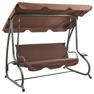 Panca a Dondolo da Giardino in Tessuto Rivestito in PVC e Acciaio Verniciato a Polvere per Caffè e Relax - Product Image 3