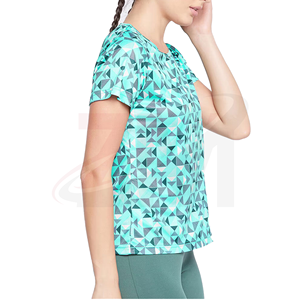 T-shirt à manches courtes pour femme, imprimé géométrique, col rond, tissu tricoté à séchage rapide, style sportif, à porter au printemps et en été - Product Image 4
