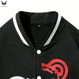 Custom Men Fleece Varsity Jacket, Heavyweight Cotton Blend Casual Sweatshirt Style Snap <b>Button</b> Blank Streetwear Bomber Jacket - Product Image 3
