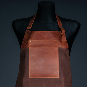 Delantal de Trabajo de Lona Encerada y Cuero Resistente con Cremallera, Ajustable, con 4-6 Compartimentos para Chef, Barbero, Carpintero, Taller - Product Image 2