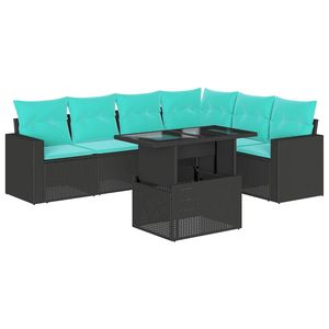 Juego de sofás de jardín de ratán sintético negro de 7 piezas con cojines - Product Image 2
