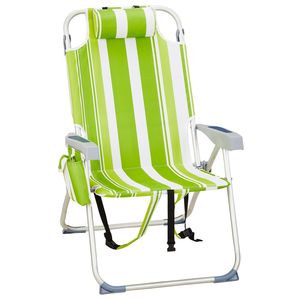 Sedia da Spiaggia Verde a Righe con Capacità di 100kg, 63*70*99cm, in Tessuto Oxford Rinforzato, Tubo in Alluminio Argento-Bianco, Sedia da Spiaggia con Portata di 100kg - Product Image 1