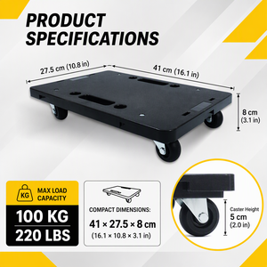 Chariot à plateforme en plastique robuste de 100 kg, à roulettes pivotantes, connectable, pour le déplacement de meubles, avec roulettes en TPR PU - Product Image 2