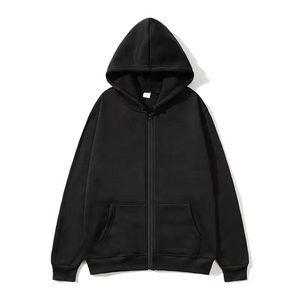 Custom Unisex Solid <b>Black</b> Pullover Fleece <b>Zipper</b>-Up <b>Hoodie</b> Winter Oversized Breathable Digital Wholesale Hooded Sweatshirt - Product Image 1