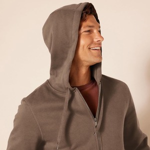 Sweat-shirt à capuche marron pour homme, coupe classique, décontracté, pour l'automne, col roulé, fermeture éclair, matière polaire - Product Image 4