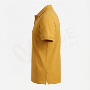 เสื้อโปโลผู้ชายสีเหลืองมัสตาร์ด แขนสั้น ผ้าฝ้ายปิเก้ สวมใส่สบาย ระบายอากาศได้ดี ทรงปกติ ดีไซน์ถักแบบเรียบ - Product Image 3