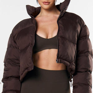 Chaqueta corta informal acolchada tipo puffer, estilo boxy, con aislamiento para invierno, parka corta para mujer, a prueba de viento, tipo burbuja. - Product Image 1
