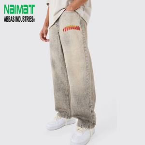 Jean baggy large pour homme, gris délavé, coupe ample, en denim, brodé, style hip-hop, streetwear décontracté - Product Image 1