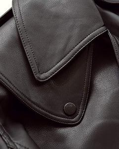 Veste moto en cuir PU pour femme, manches longues, col rabattu, couleur unie, style automne, coupe courte, coupe-vent - Product Image 4
