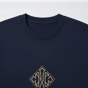 Camiseta de Manga Corta Azul Marino para Hombre con Logotipo Geométrico Bordado, Corte Regular, Informal, de Algodón Jersey, Cuello Redondo - Product Image 3