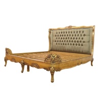 Cadre de lit king-size capitonné doré, lit queen-size en bois sculpté à la main pour ensembles de meubles de chambre à coucher antiques et meubles d'hôtel