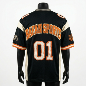 Camiseta de fútbol para hombre, 210 gsm, tela de malla premium, paneles en contraste negro y naranja, logotipo personalizado en twill, camiseta de fútbol. - Product Image 2