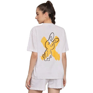 Ensemble T-shirt et short en coton respirant surdimensionné à imprimé personnalisé, tenue élégante pour femmes en 2 pièces assorties pour un usage quotidien en été - Product Image 5