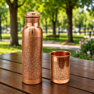 Copper Gold Floral Pattern Leakproof Lid 950ml Microwave Safe Reusable Travel <b>Mug</b> Traditional Chinese Design for Adults - Product Image 1