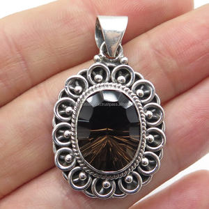 Colgante de collar de plata de ley 925 hecho a mano para mujer, colgante de cuarzo ahumado hecho a mano para regalo de aniversario de boda - Product Image 1