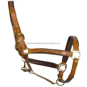 Cabestro de cuero para caballo, completamente acolchado, con herrajes de latón ajustables, en negro y marrón, estilo inglés. - Product Image 3