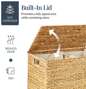 Artex HaiNam <b>Rectangular</b> Natural Water Hyacinth <b>Storage</b> <b>Basket</b> With Handles Rustic Multi-Purpose Organizer For Laundry <b>Storage</b> - Product Image 4