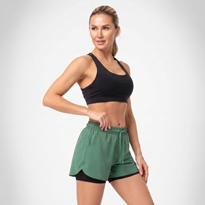 100% Polyester <b>Gym</b> Workout <b>Shorts</b> 2 in 1 Compression inner Athletic <b>Shorts</b> Drawstring Waist Side Pockets Double Layer <b>Shorts</b> - Product Image 3