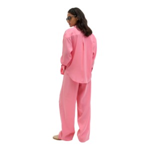 Women's Pink Cotton Wide Leg <b>Pants</b> Solid Color Drawstring Waist Loose Fit Casual <b>Summer</b> Full Length Trousers - Product Image 2