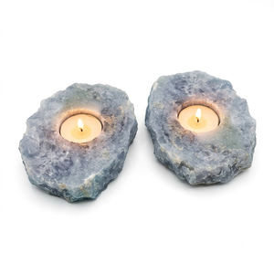 Support de bougie en pierre naturelle sculptée à la main en calcite bleue, pierre précieuse d'agate, pour la guérison, vente en gros - Product Image 4