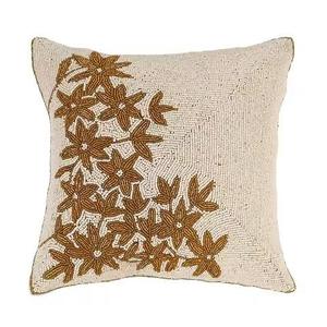 Luxury Seed Beads Embroidered Decorative <b>Cushion</b> <b>Cover</b> Handmade Beaded Embroidery Floral <b>Cushion</b> <b>Cover</b> Design - Product Image 3