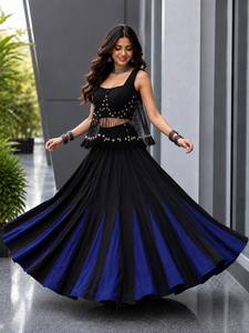 Black <b>Red</b> Floor-Length Lehenga Set With Beaded Crop Top Traditional Party Wear <b>For</b> <b>Women</b> India Pakistan Style - Product Image 5