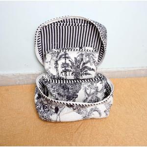 Modern Eco-Friendly Cotton Fabric Floral Print 3-Piece <b>Case</b> for Women Makeup Artists Zipper Closure Lightweight Fashion Style - Product Image 4