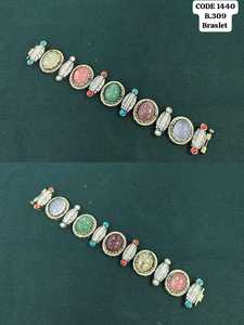 Pulsera de piedras naturales multicolor de diseño para mujer, chapada en oro antiguo, ajustable, para fiestas y uso diario. - Product Image 1