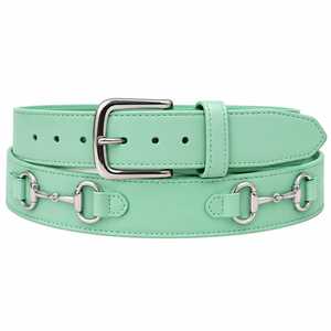 Ceinture en cuir véritable vert menthe réversible avec boucle ardillon argentée et fermoir en forme de mors de cheval - Product Image 1