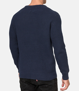 Pull ras du cou pour homme, coupe classique, gris uni, en velours côtelé tricoté, style décontracté, hiver, doublé, respirant, logo frontal - Product Image 1
