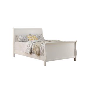 Letto matrimoniale moderno a slitta, colore bianco, include testiera e pediera, in compensato, struttura letto singola, mobili per camera da letto - Product Image 5