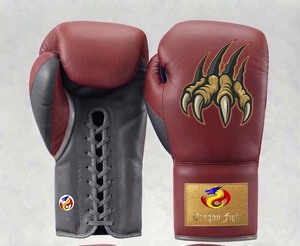 Guantes de Boxeo DF-BGArg2 de 12 oz con Cordones, Rojos/Grises, de Cuero, para Sparring, MMA, Kickboxing, Gimnasio, Entrenamiento de Artes Marciales para Adultos - Product Image 1