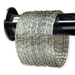 Smokey Grey Raindrop Glossy Gold Kashmiri <b>Bangles</b> Gold Dot Accents Trendy Wedding Ethnic Fashion <b>Bangle</b> <b>Set</b> Wholesale Price - Product Image 2