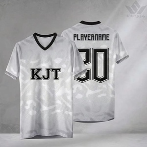 Camiseta de Fútbol Americano Personalizada para Hombre, Cuello en V, Manga Corta, Blanca y Negra, Sublimada, Transpirable, de Poliéster que Absorbe la Humedad - Product Image 1